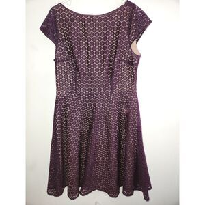 Black Label Evan Picone Eyelet Lace Zip Pink Purple Lined Dress Size 14 Midi